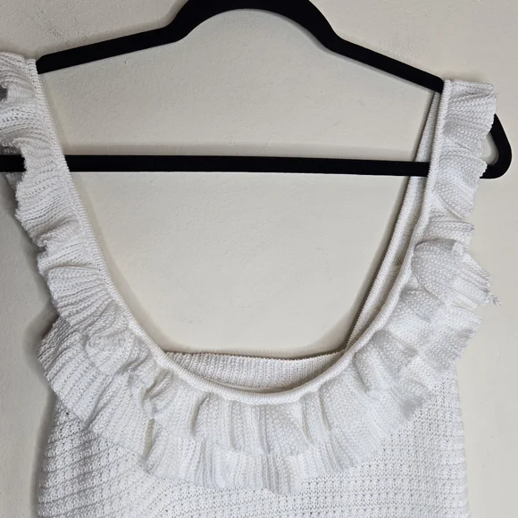 7 FOR ALL MANKIND NWT Crochet Knit Pointelle Ruffle Tank Top - Picture 4 of 10
